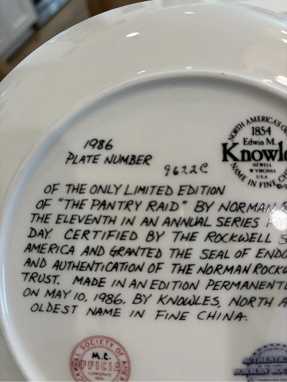 Norman Rockwell Authenticated Knowles, Mothers Day 1986 Plate
